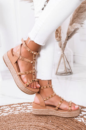 sandali espadrilles con borchie oro beige