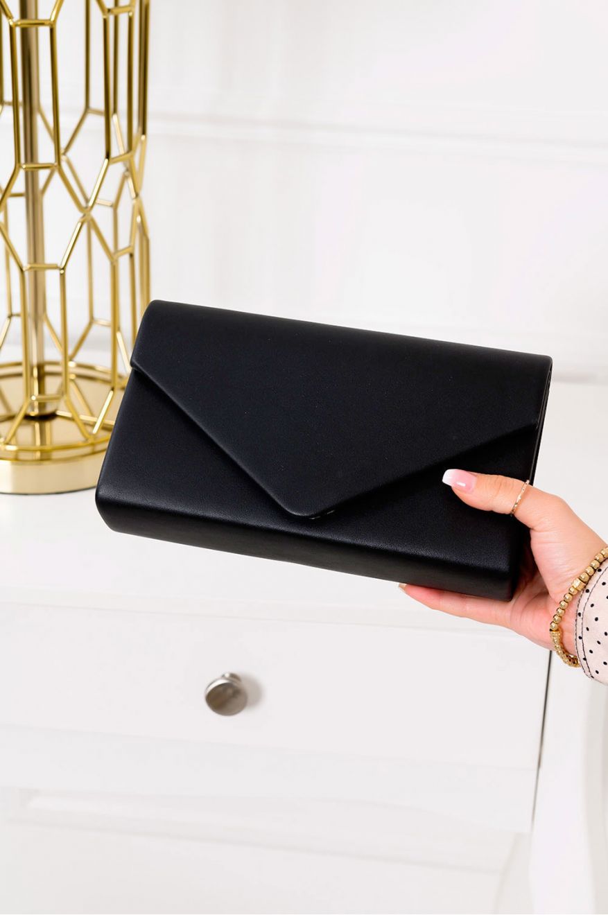 Black faux leather clutch bag B202