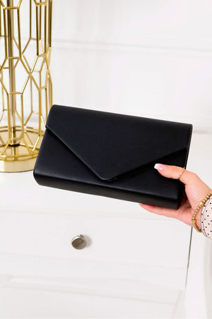 Black faux leather clutch bag B202