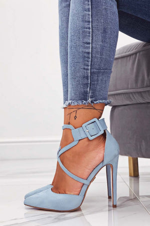Blue suede pumps with high heel