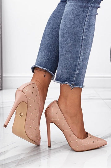 LOVELY - Pink quilted pumps with gold studs