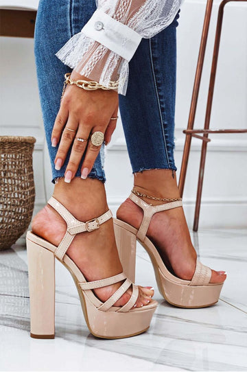 Nude patent leather sandals with high heel