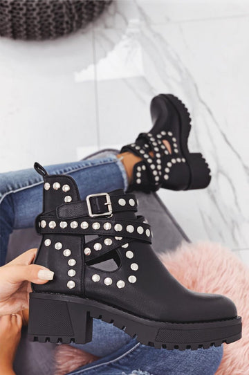 Black biker ankle boots with studs