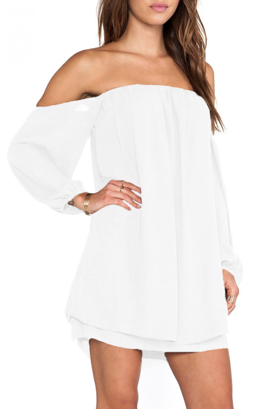 Strapless dress in voile - White