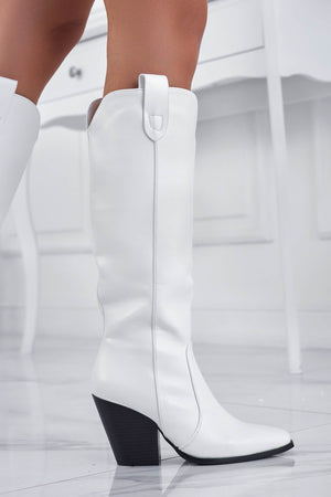 White camper boots in faux leather