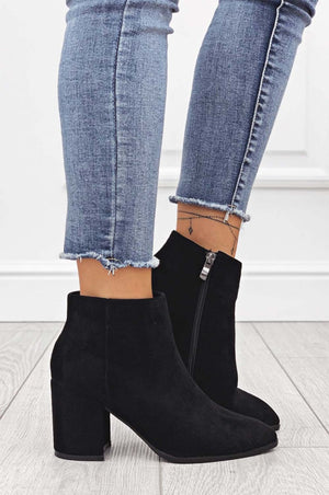 Black suede ankle boots with comfortable heel