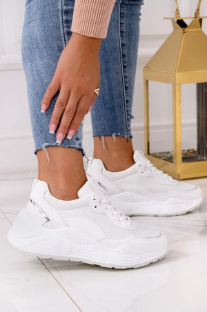 White sneakers with python-effect and thick sole