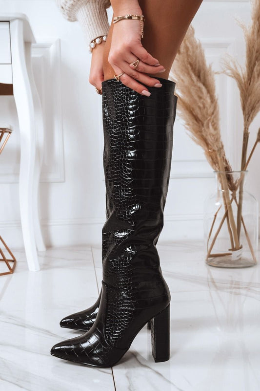 Jill - Stivali stampa coccodrillo con tacco neri