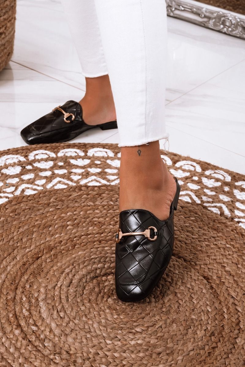 mocassins ouverts noirs à carreaux