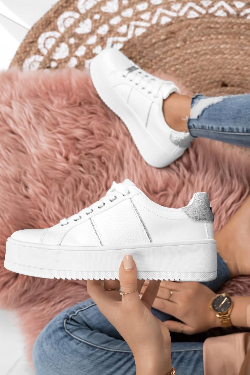 MORENA - Sneakers bianche con inserti glitter argento