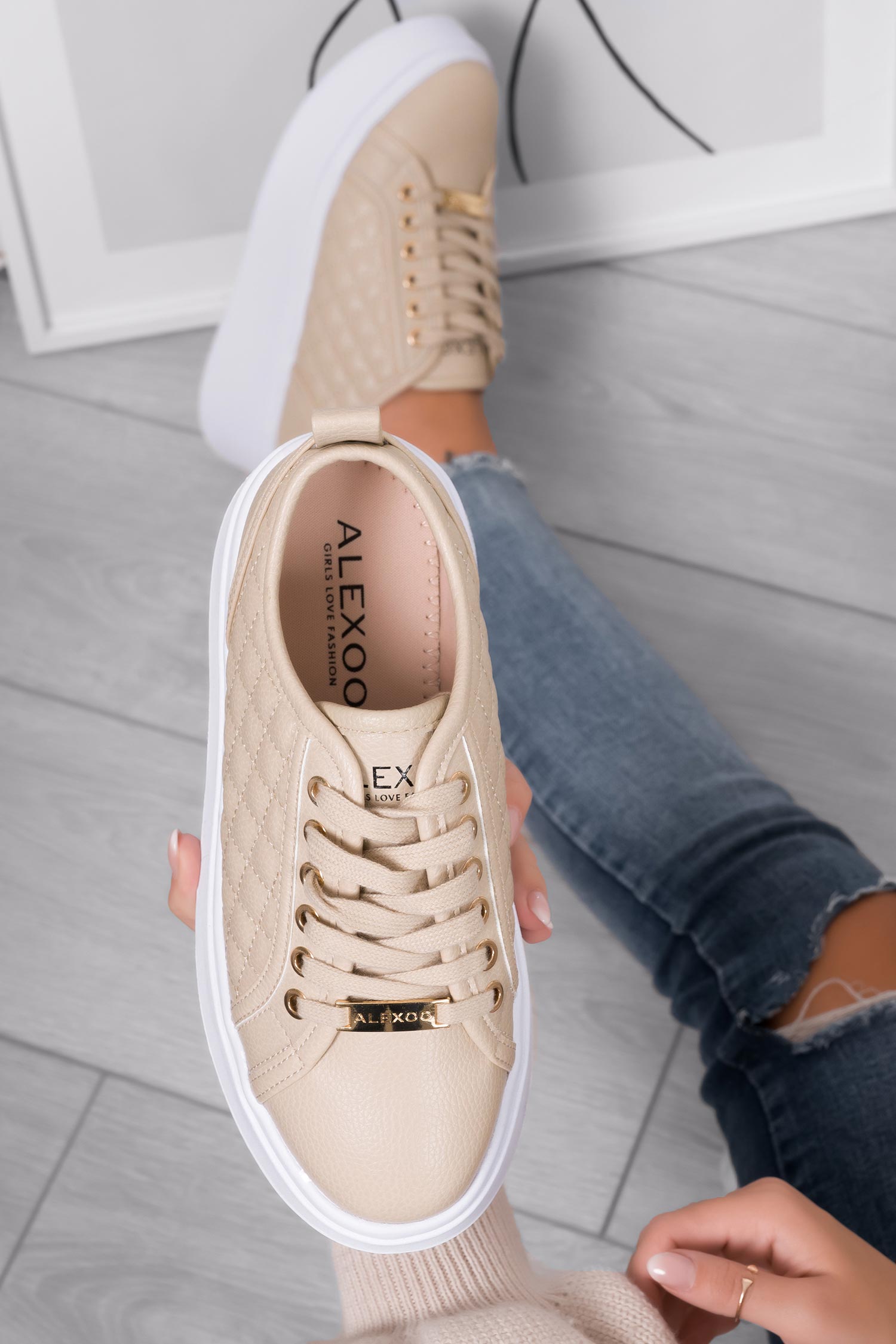 DALILA - Baskets plateforme Alexoo avec semelle épaisse matelassées beige