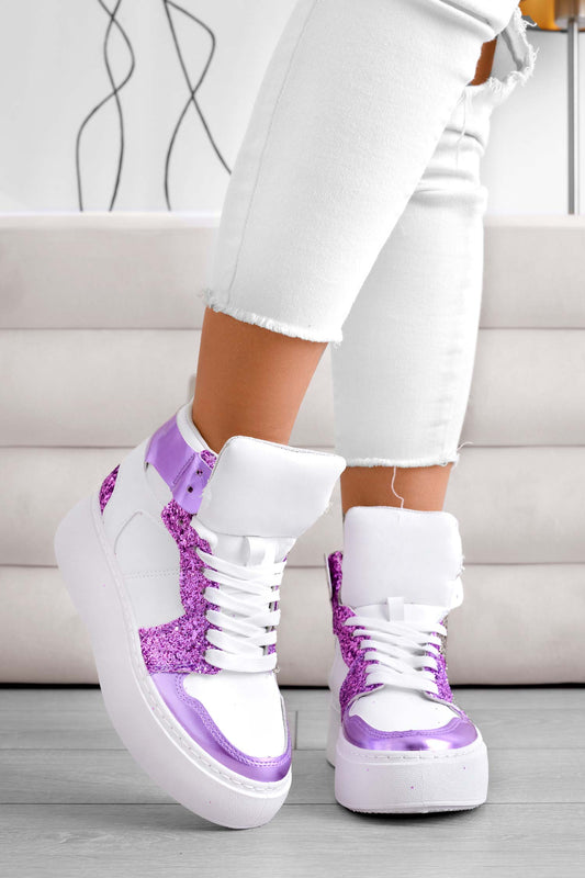 ROSINA - Sneakers bianche con inserti glitter viola