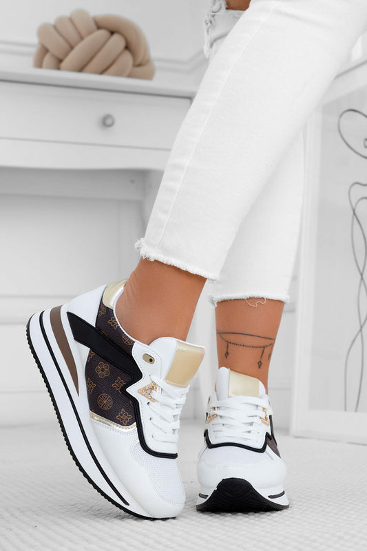 ZENA - Sneakers bianche con inserti marroni