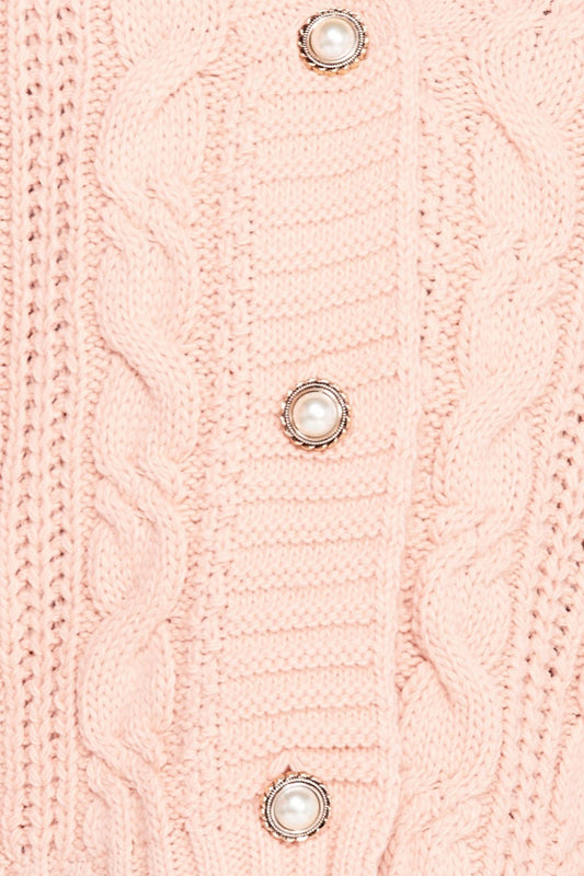 Cardigan in maglia rosa con bottoni perle