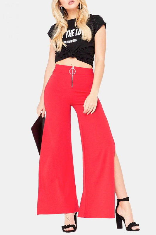 Pantalone con zip e spacchi laterali Rosso