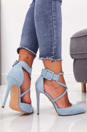 Blue suede pumps with high heel
