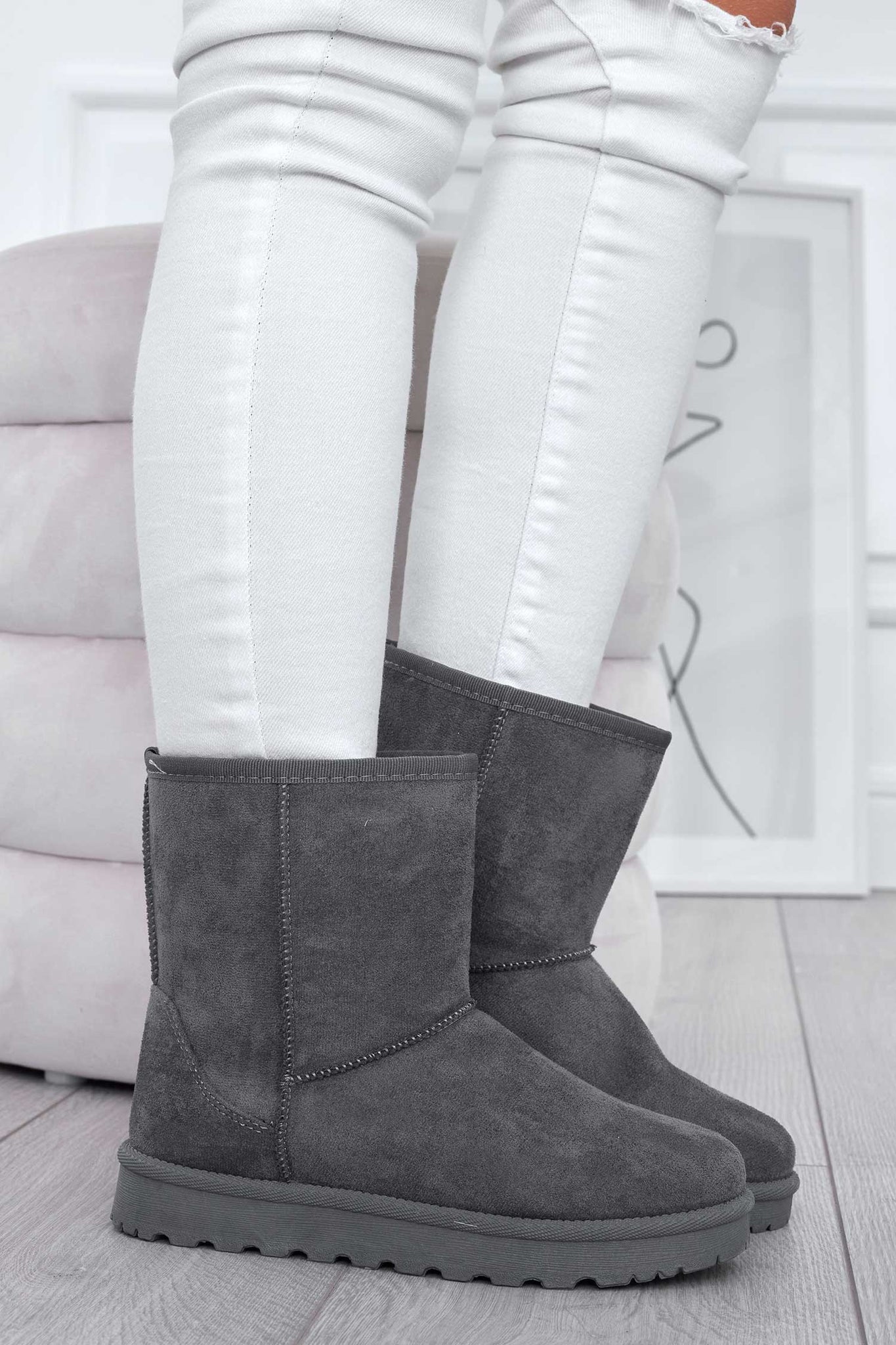 Warm padded grey ankle boots