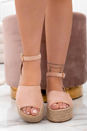 LICIA - Pink suede espadrilles with wedge and ankle strap