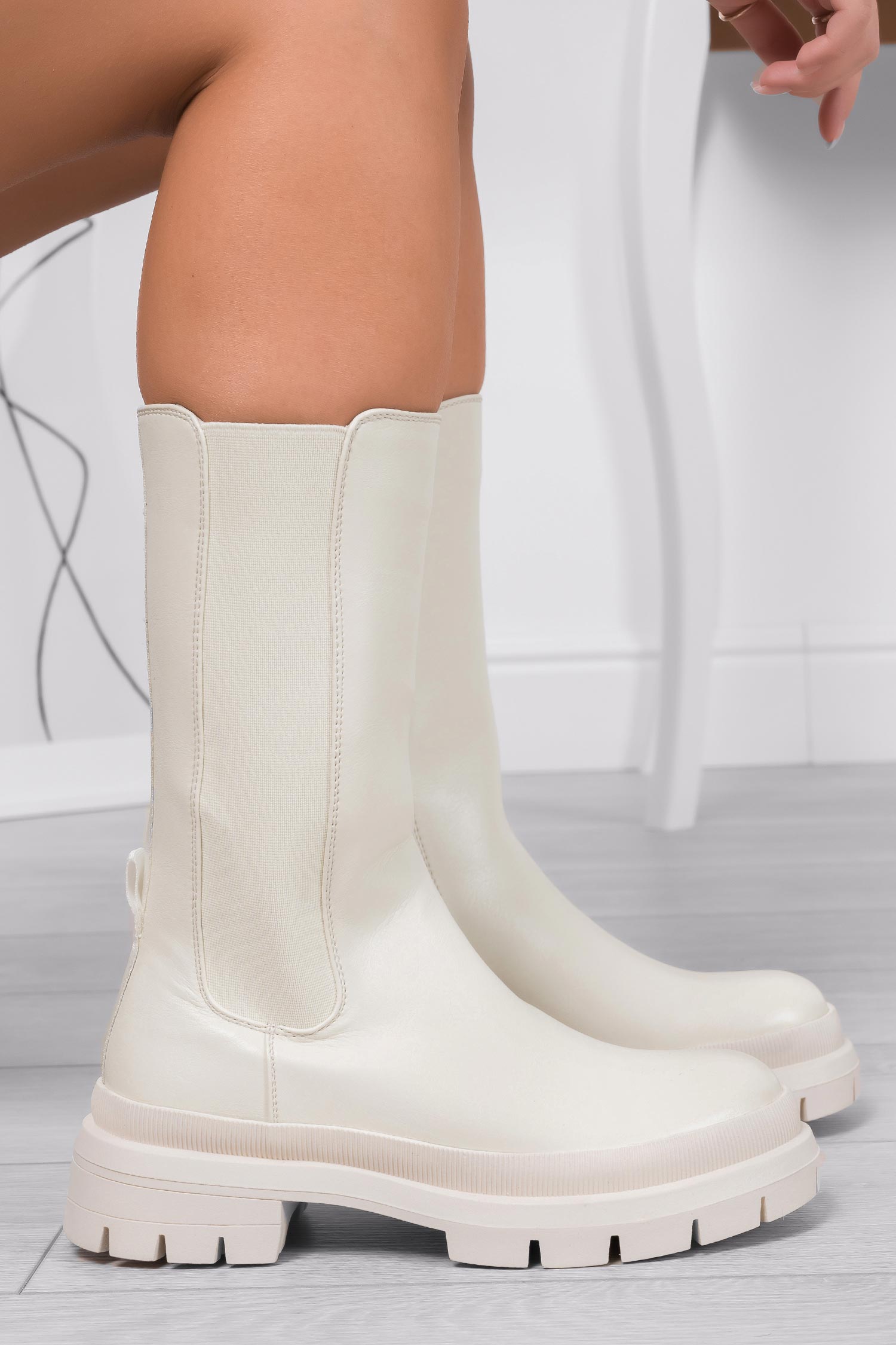 Beige Alexoo ankle boots with side elastic