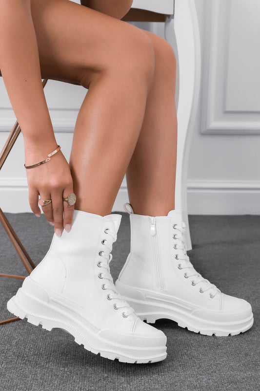 Anfibi sneakers bianchi con suola alta