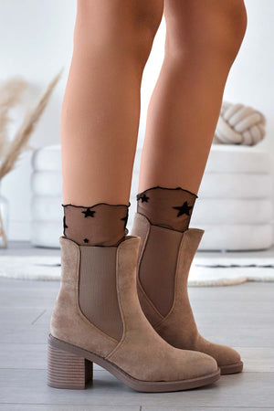 SCOTT - Mud suede ankle boots with side elastic