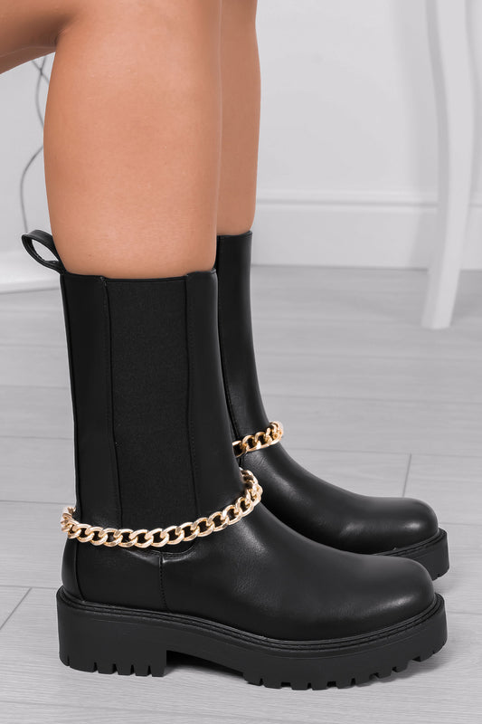 JASMINE - Stivali neri Alexoo con elastico laterale e catena oro