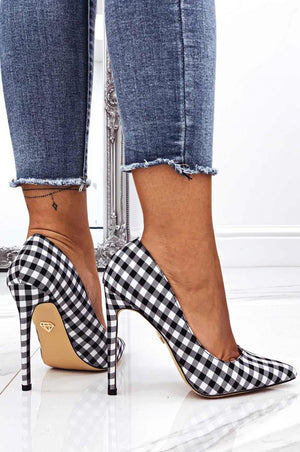 LEXIE - Black and white checked fabric pumps with high heel