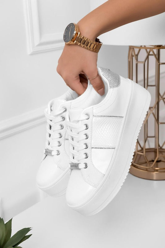 MORENA - Sneakers bianche con inserti glitter argento