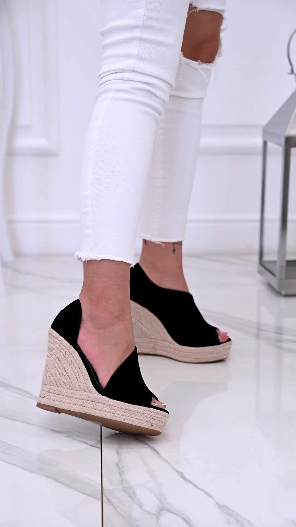 JOLIE - Espadrilles nere con zeppa in corda