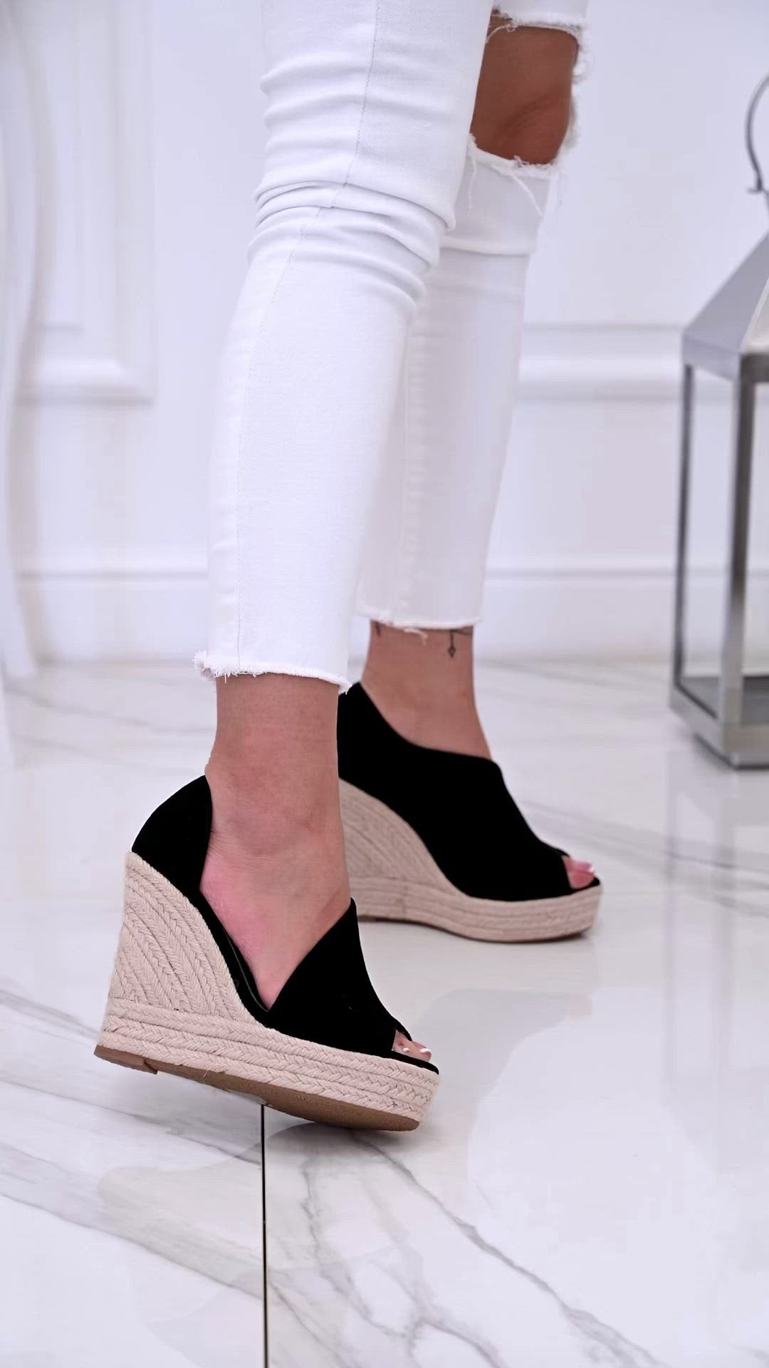 JOLIE - Espadrilles nere con zeppa in corda
