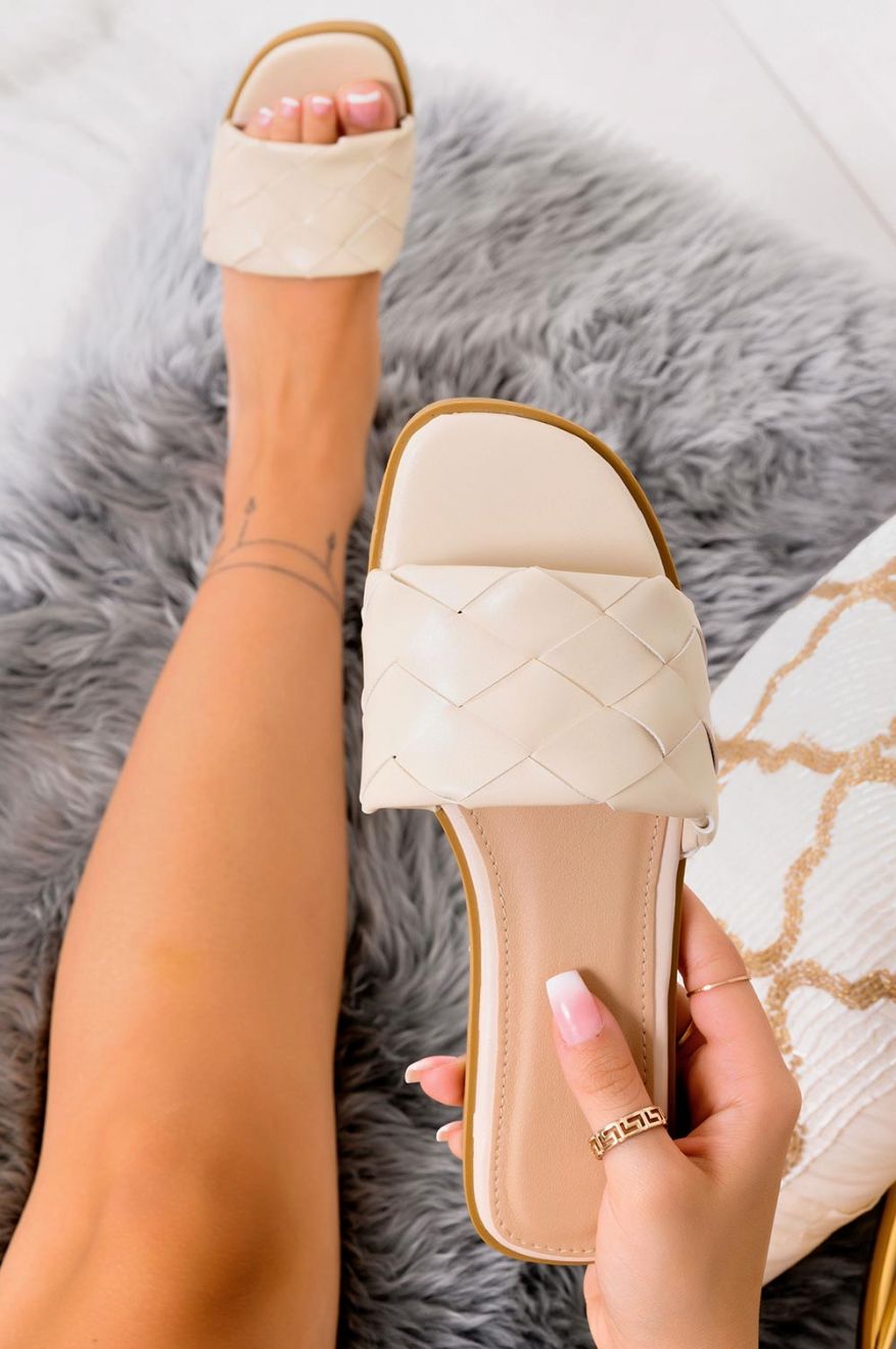 Nude slide sandals with braided strap