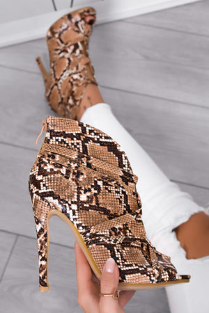 Alexoo Peep-toe python ankle boots with high heel