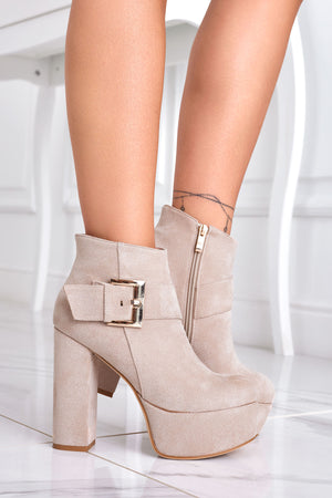Beige Alexoo ankle boots with buckle