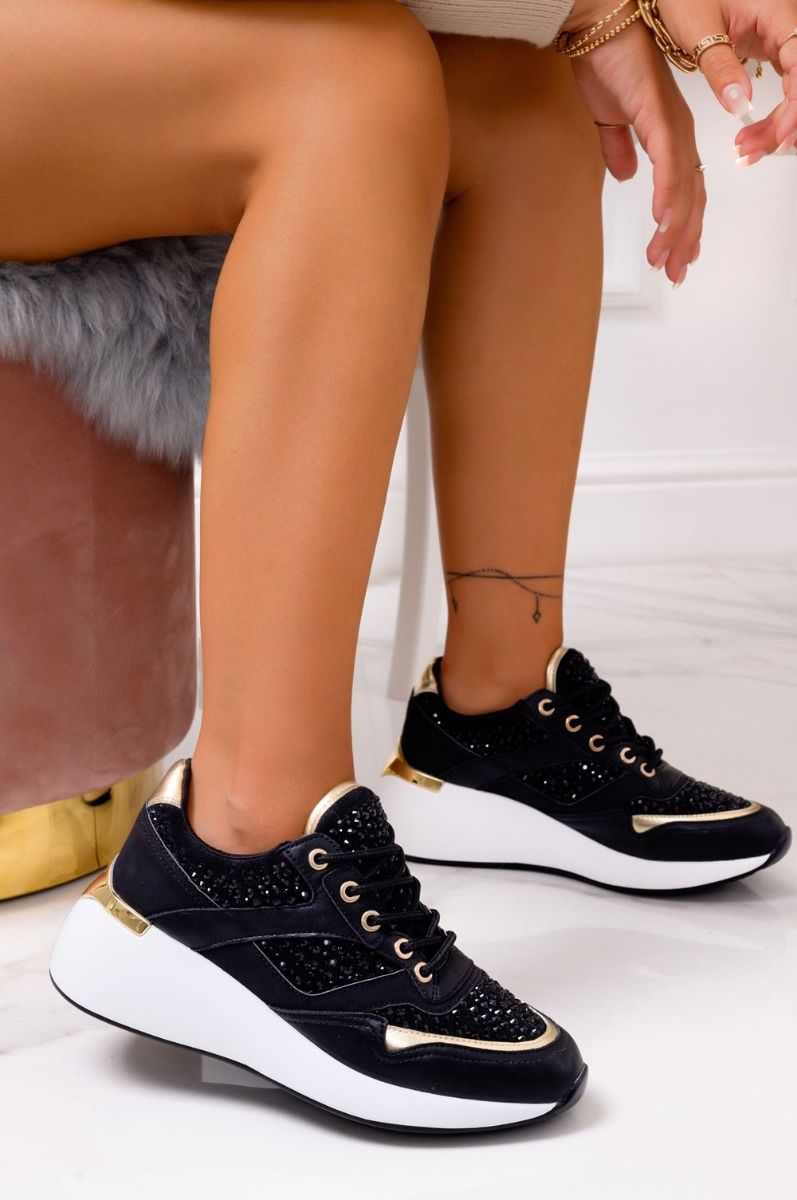Black jewel sneakers with thick sole