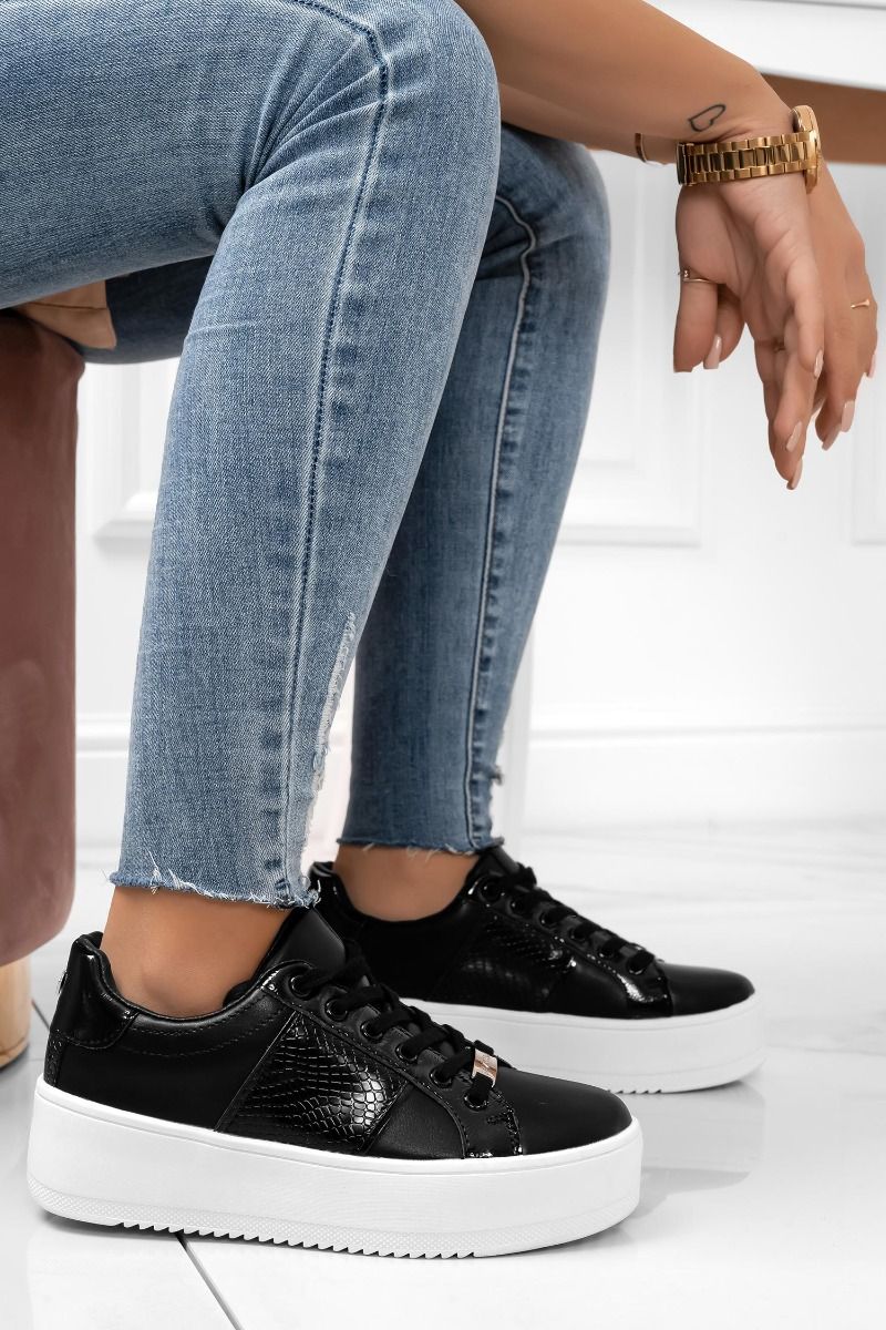 MORENA - Black sneakers with python-effect inserts