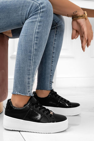 MORENA - Black sneakers with python-effect inserts