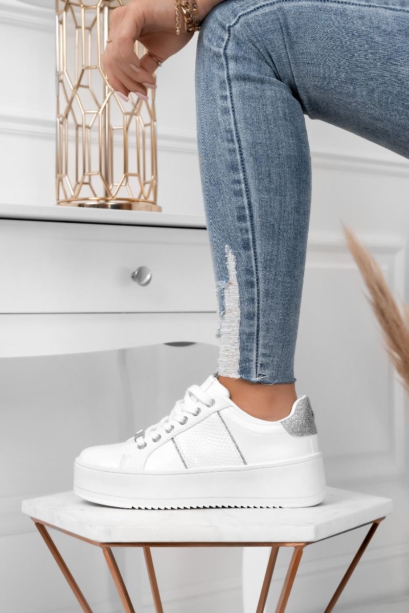 MORENA - Sneakers bianche con inserti glitter argento