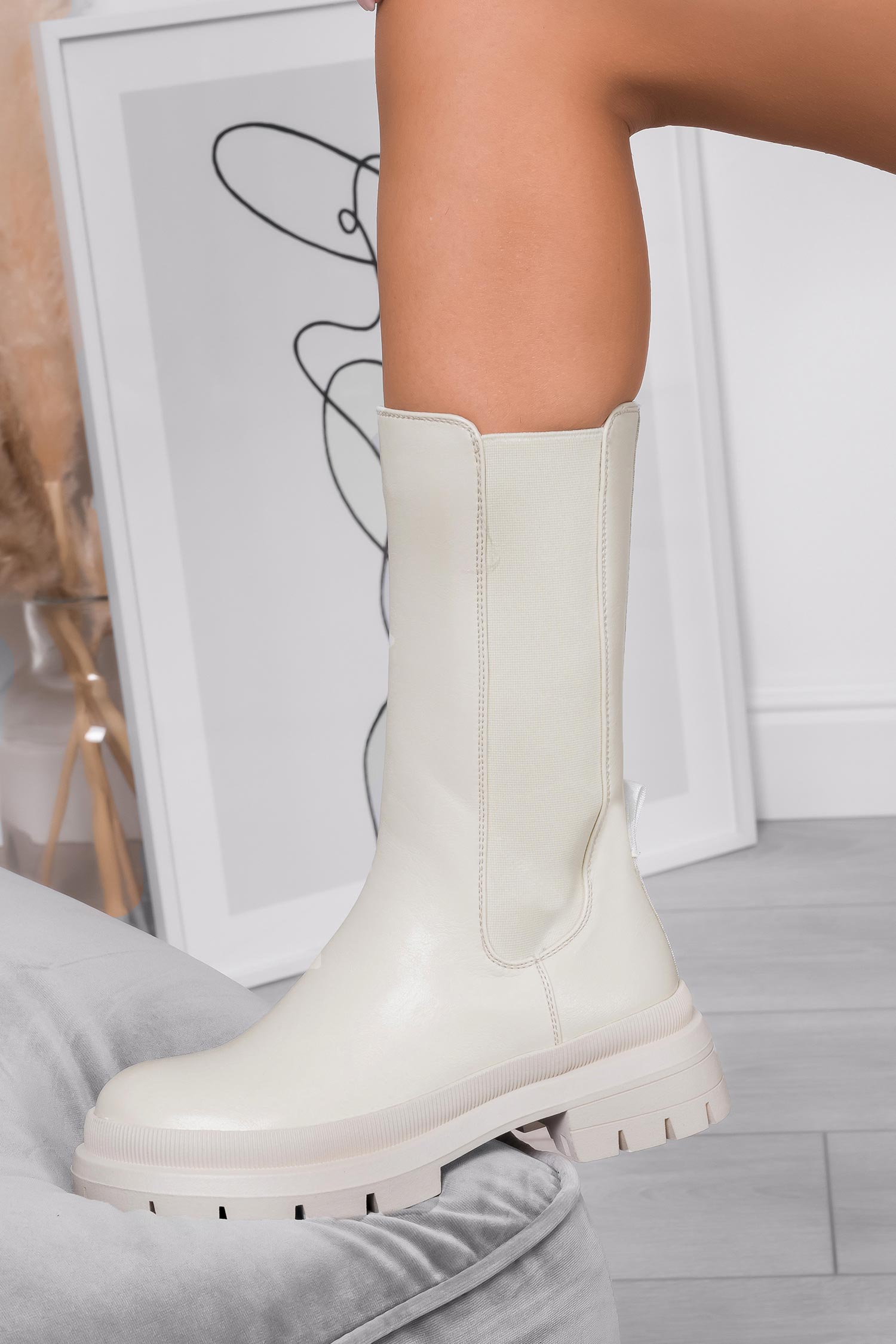 Beige Alexoo ankle boots with side elastic