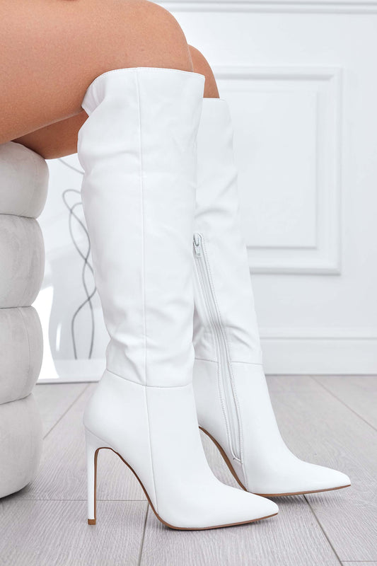 DIMITRI - Stivali bianchi in finta pelle con tacco alto a spillo