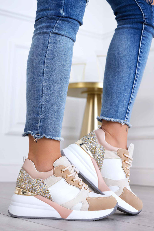 HILDA - Sneakers beige con retro glitter