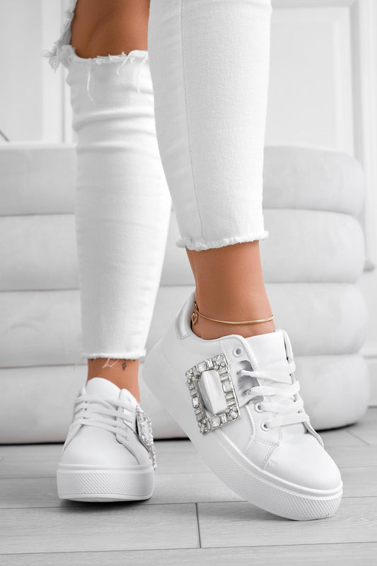 PLEASE - Sneakers gioiello bianche con fascia a contrasto argento