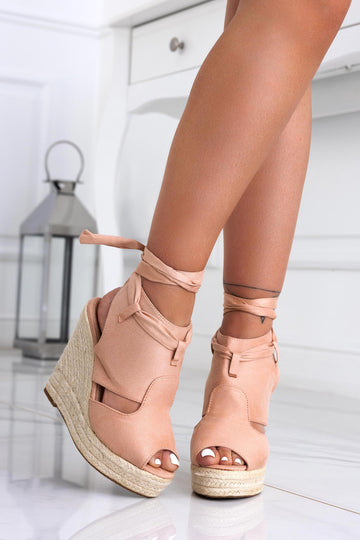 Pink espadrille sandals with wedge and laces