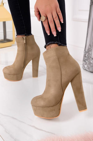 FELICIA - Taupe suede ankle boots with high heel