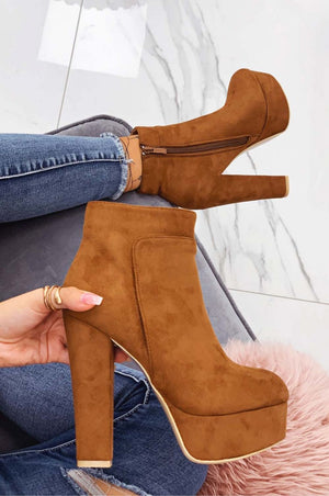 FELICIA - Suede ankle boots with high heel Camel
