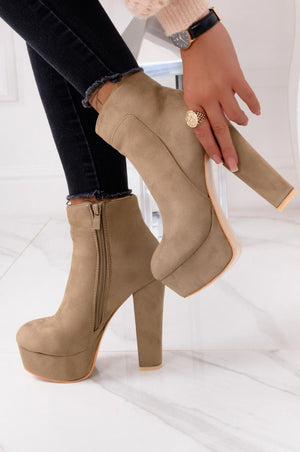 FELICIA - Taupe suede ankle boots with high heel