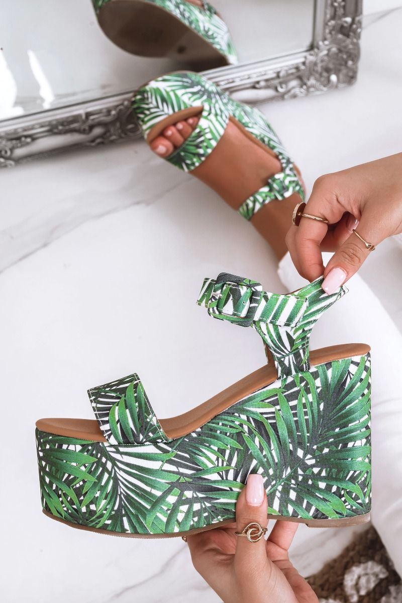 Forest print sandals with platform wedge