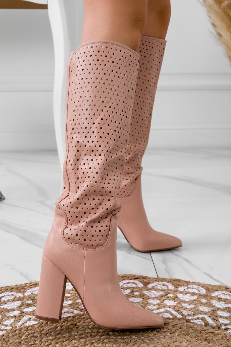 SAHARA - Pink perforated boots with comfortable heel