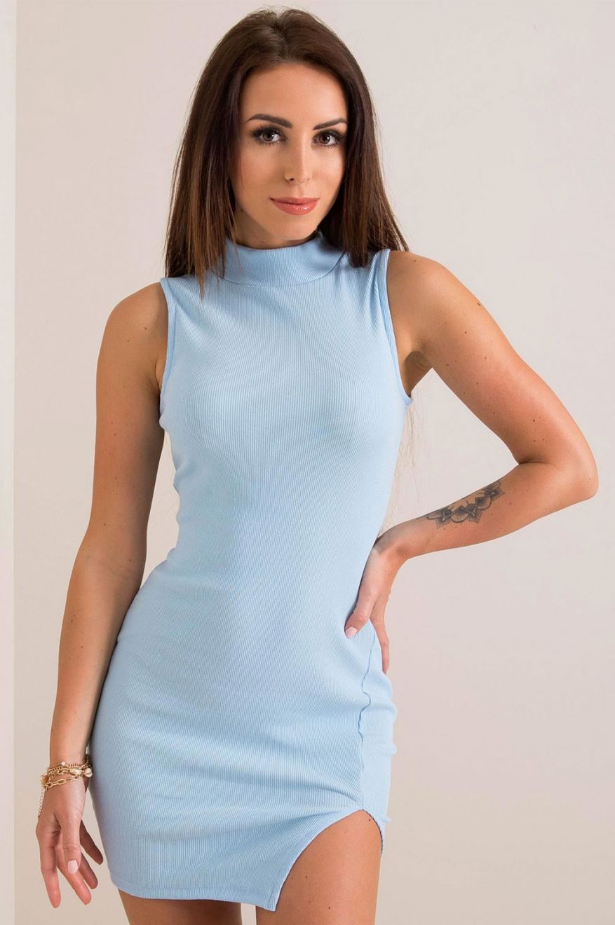 Light blue sleeveless ribbed semi-elastic dress