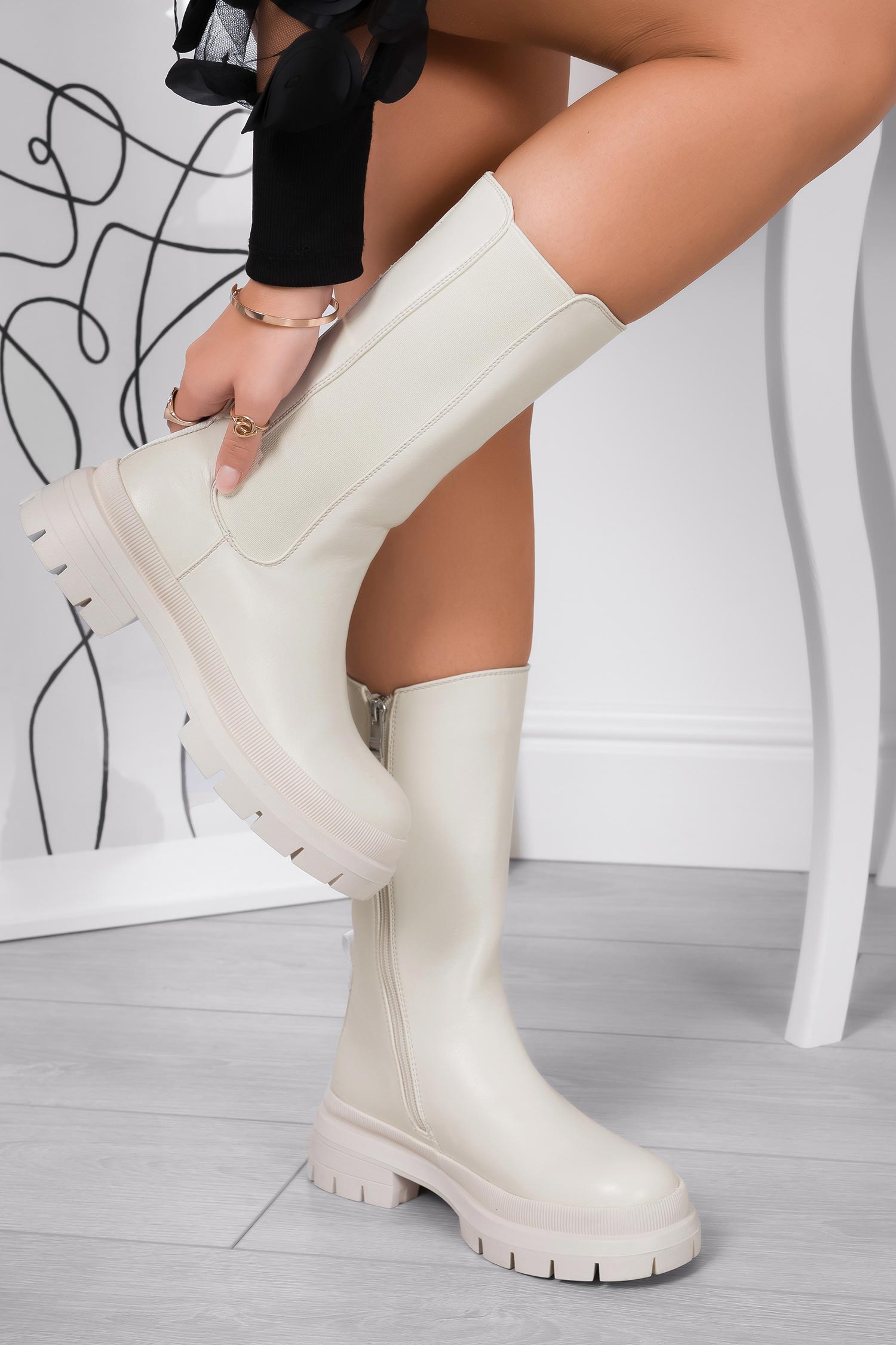 Beige Alexoo ankle boots with side elastic