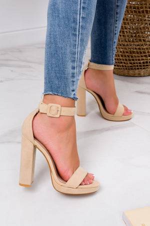Nude suede sandals with ankle strap
